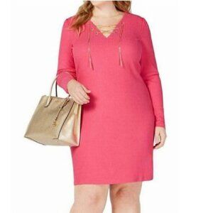 Michael Michael Kors Dress 2X NWT Gold Chain Lace-up V-neck Hot Pink